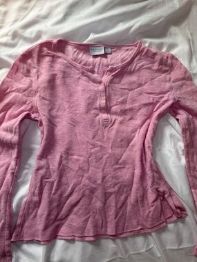 Sonoma Light Pink Henley Thermal Long Sleeve Top